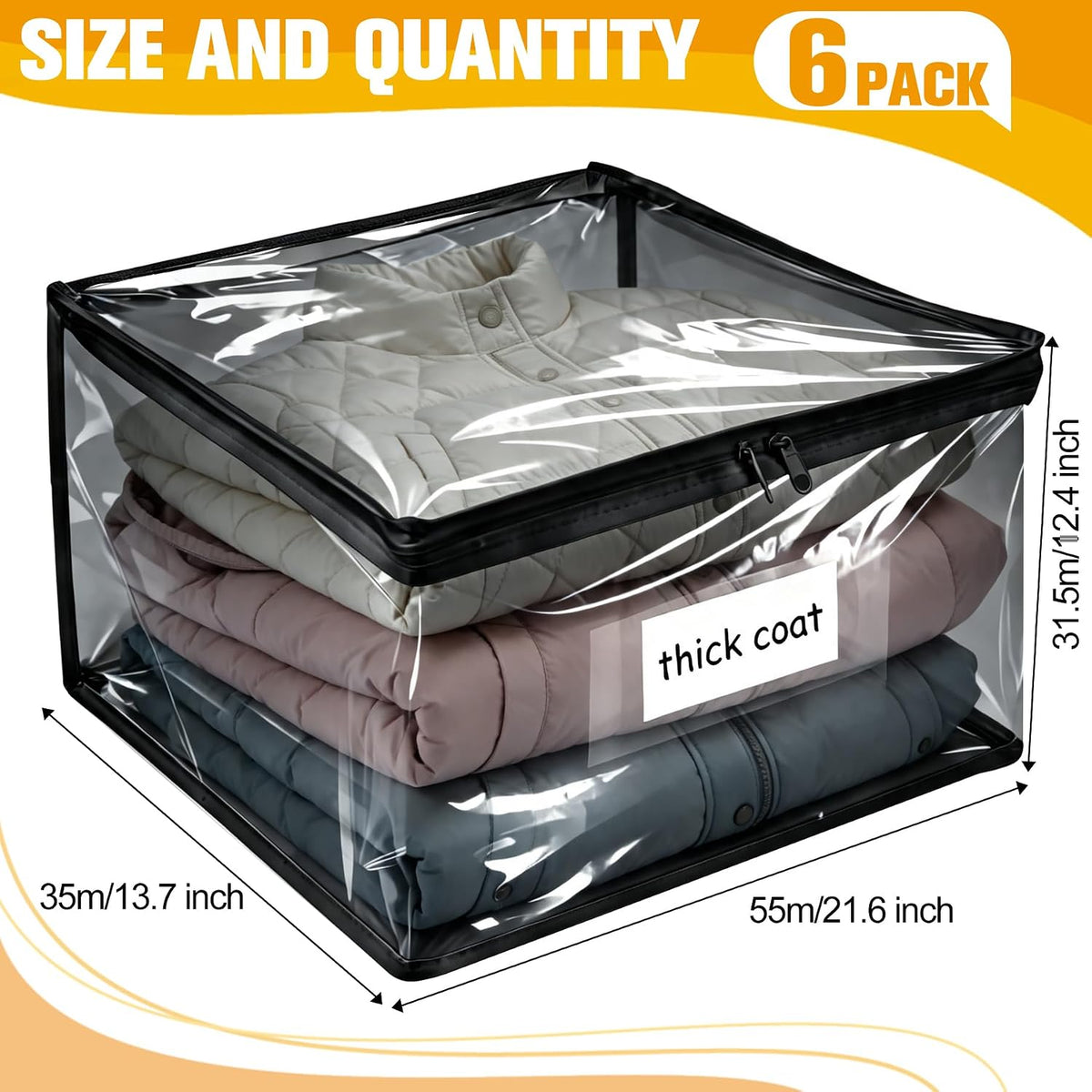 Plastic Storage Bags with Easy-Glide Zipper, Durable Clear Vinyl Zippered Storage Bags for Clothes Sweaters Comforters Blankets Sheets Bedding (15.7 x 13.8 x 3.9 Inch, Transparent White)