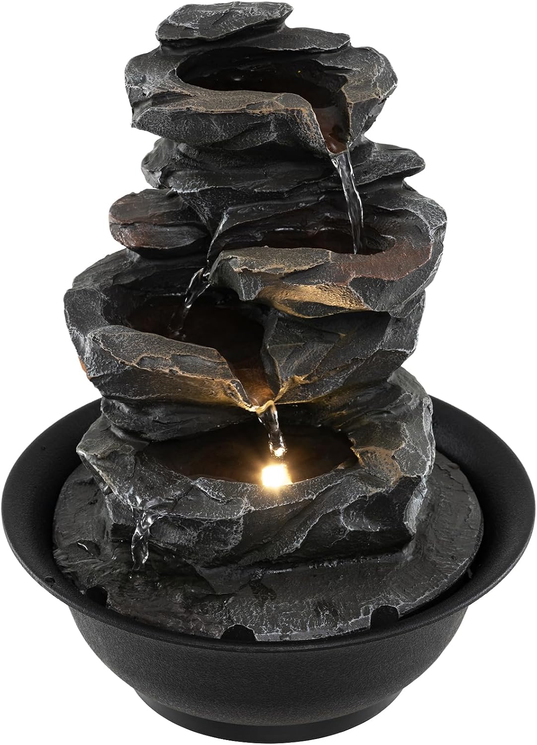 Giantex Tabletop Water Fountain with Warm LED Light, Tiered Rock Waterfall with Pump, Zen Meditation Desktop Decor for Office, Home Relaxation