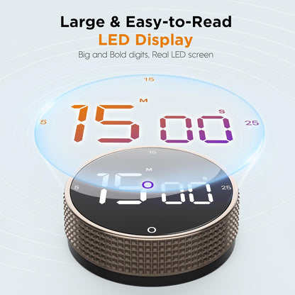 Digital Kitchen Timer, Magnetic Kitchen Timer Clock with Large LED Display, Countdown Count Up, Rotary Dial, 5/15/25 Min Presets, 3 Volume Levels for Cooking, Productivity, Pomodoro, Classroom