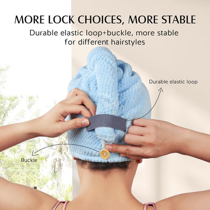 YFONG 3 Pack Large Microfiber Hair Towel Wrap, 30" x 10" Anti Frizz Quick Dry Hair Towels for Women Long, Curly, Thick Hair, Super Absorbent Hair Turban for Wet Hair (Grey, White, Camel)