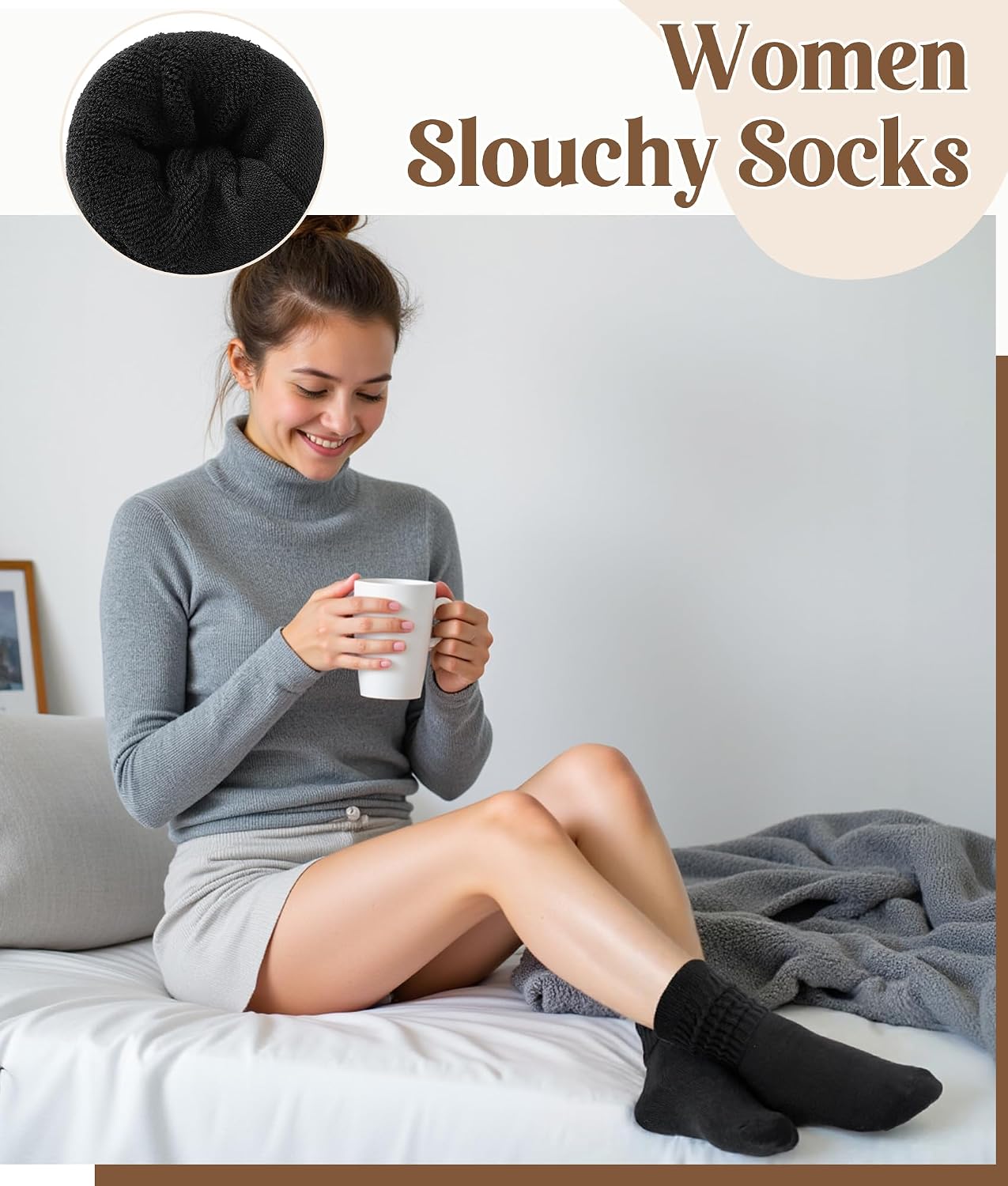 Justay 5 Pairs Slouchy Socks for Women - Slouch Long Crew Knit Boot Athletic Calf Tube Scrunch Socks