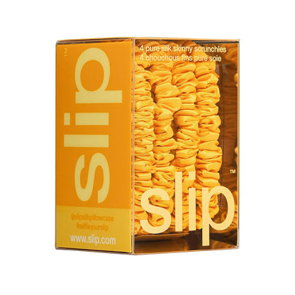 Slip Silk Hair Ties — Skinny Silk Black Scrunchies, No Damage, No Crease, Anti-Breakage |100% Mulberry Silk | All Hair Types | Made with Proprietary Slipsilk™ | Set of 4