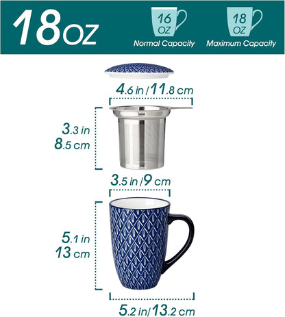 vancasso SELENE Porcelain Tea Mug, 18 oz Porcelain Tea Cup with Infuser and Lid Steeps Loose Leaf Tea, Microwave & Dishwasher Safe, Blossom Cluster