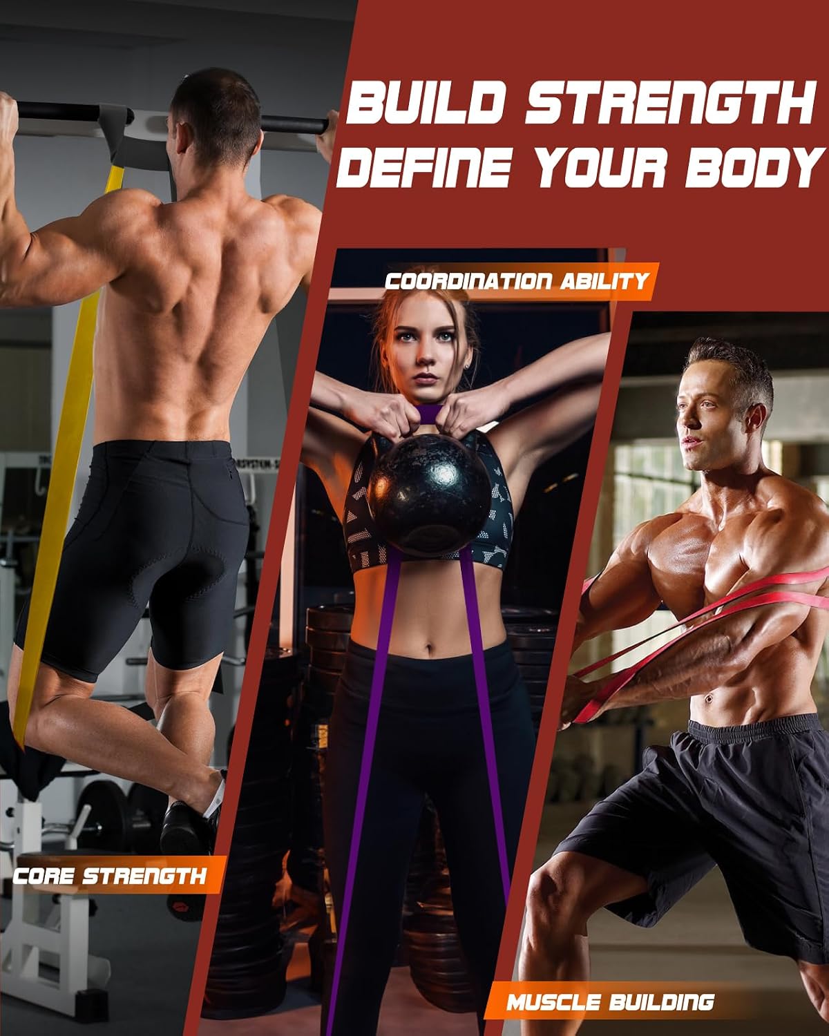 Fitense Resistance Bands Set - Pull Up Bands for Men Women, Exercise Bands Resistance with Door Anchor, Training Poster & Pouch for Body Stretching, Pull Up Assist