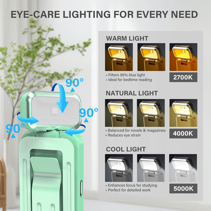 KTEBO 2 Pack Rechargeable Book Light Clip-On Reading Light for Books in Bed | 9 eye-friendly modes from 3 color temperatures and 3 brightness, USB-C up to 30 hrs - Black & Black