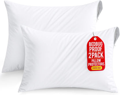 Set of 4 Pillow Protectors with Zipper Standard Size, Bed Bug and Dust Mite Proof Pillow Covers, Ultra Soft Pillow Encasements, Moisture Wicking and Waterproof Pillow Cases by Utopia Bedding (White)