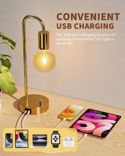 ONEWISH Industrial Table Lamp for Bedroom, Fully Dimmable Modern Bedside Lamps with 2700K Warm Light Bulb for Kids Reading, Minimalist Nightstand Lamps for Living Room, Office (Bulb Included)