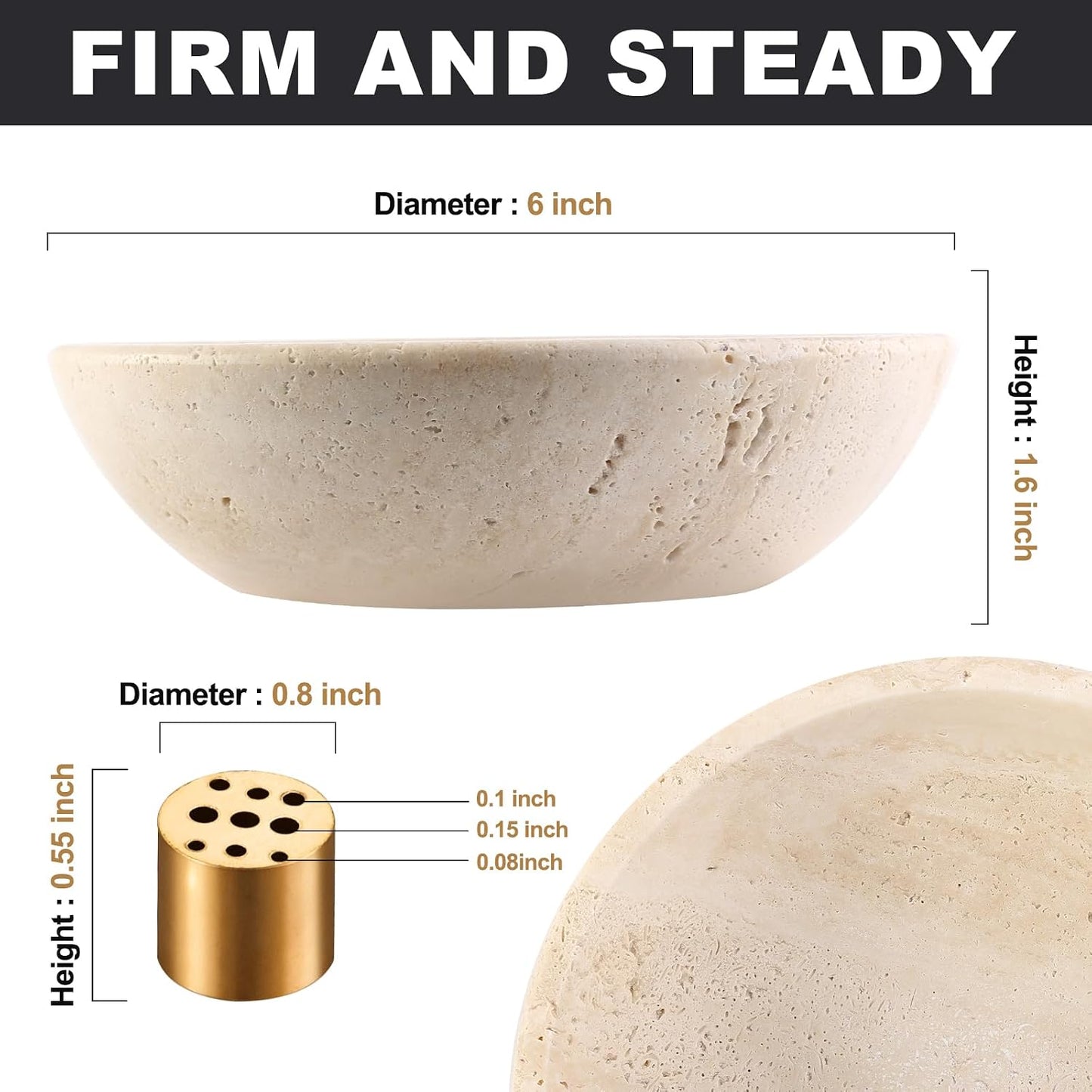 Koville Italian Travertine Incense Holder, 6" Incense Holders for Sticks, Sturdy Incense Burner Ash Catcher, Ideal for Meditation, Relaxing, Easy to Clean