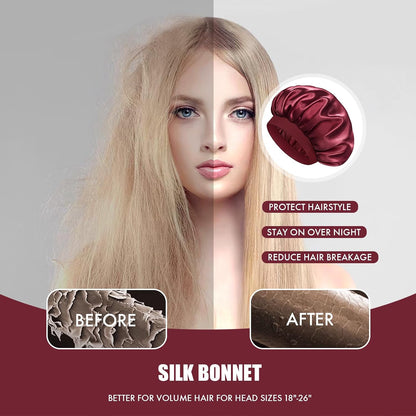 Satin Silk Bonnet for Sleeping, Double Layer Silk Sleep Cap for Men & Women, Soft Satin Lined Bonnet for Curly Hair