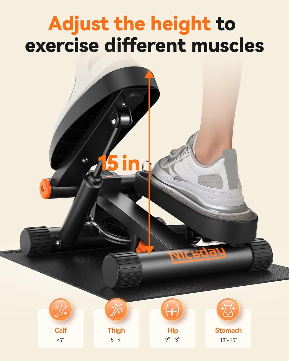 Niceday Steppers for Exercise, Stair Stepper with Resistance Bands, Mini Stepper with 300LBS Loading Capacity, Hydraulic Fitness Stepper with LCD Monitor