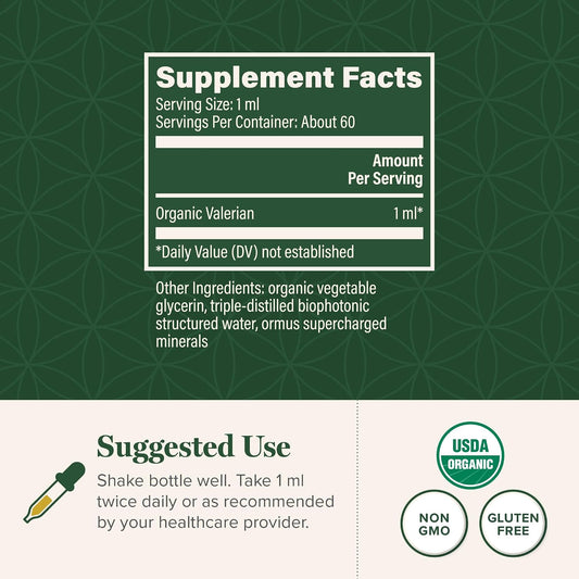 Global Healing Organic Valerian Root Extract Liquid Supplement - Raw Herbal Extract for Healthy Relaxation, Sleep & Calm -Alternative to Valerian Root Capsules for Bioavailability - 2 Fl Oz