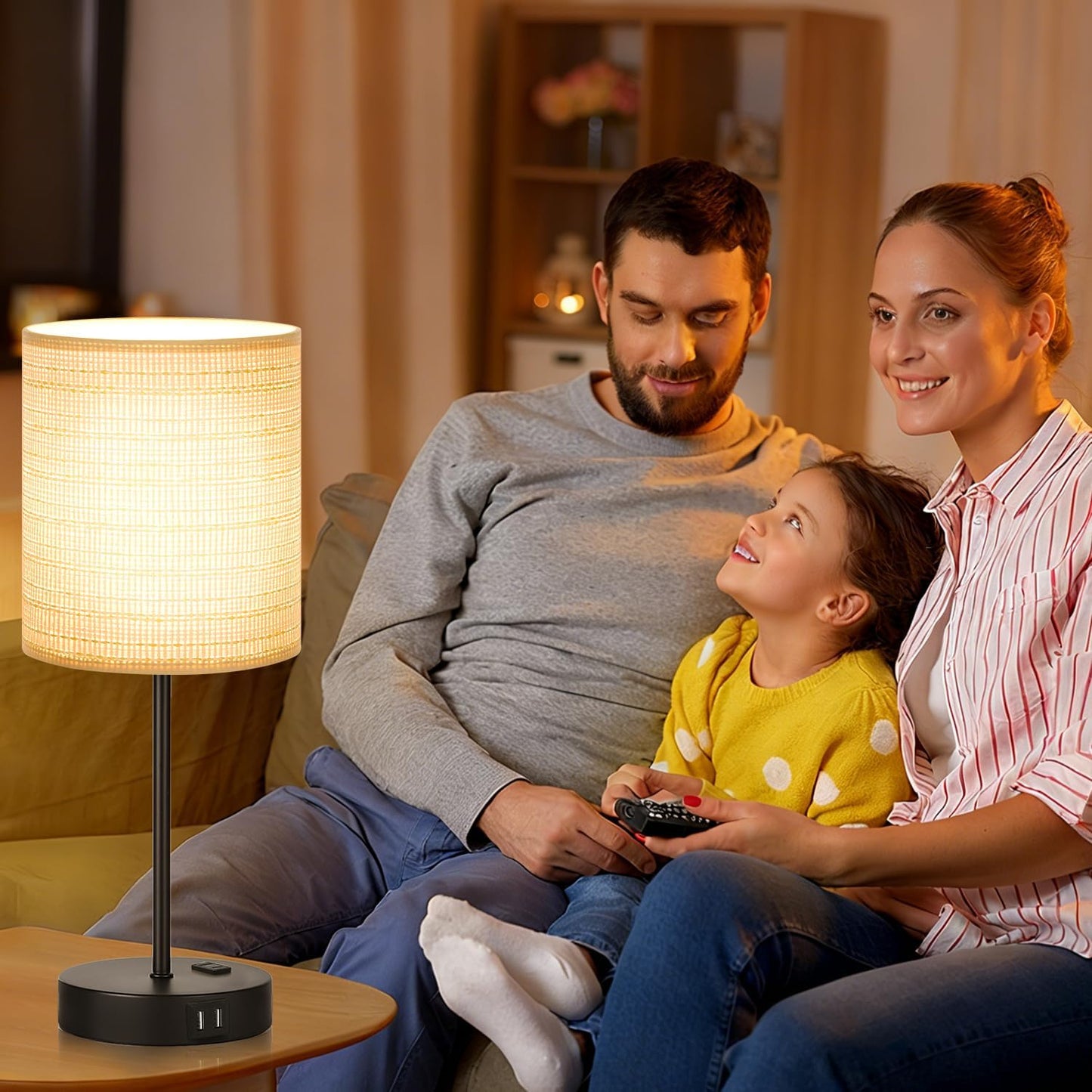 Set of 2 Touch Control Table Lamps with 2 USB & AC Outlet, 3-Way Dimmable Bedside Nightstand Lamps for Bedroom Living Room Nursery, 800 Lumens 5000K Daylight Bulbs Included