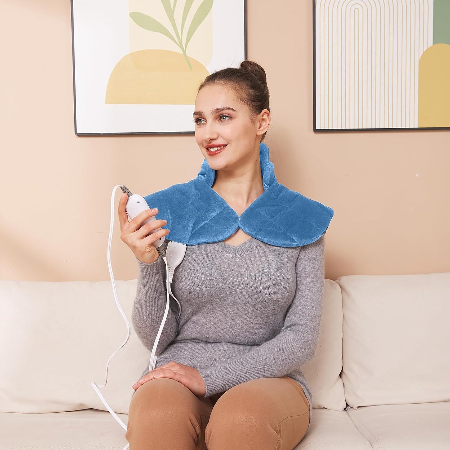 Ambershine 17''x33'' XXXL King Size Heating Pad with 12 Temperature Settings & 4 Auto-Off Countdown Timers, Pain Relief for Back/Neck/Shoulders/Abdomen/Legs(Dark Teal)