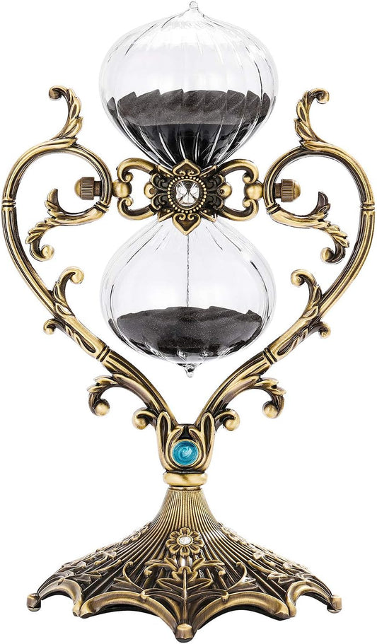 SuLiao Hourglass 60 Minute,Love Engraving Rotating Brass Sand Timer Clock,Antique Black Sand Watch 60 Min,Vintage Reloj De Arena,Large Unity 1 Hour Glass Sandglass for Gifts Desk Decoration
