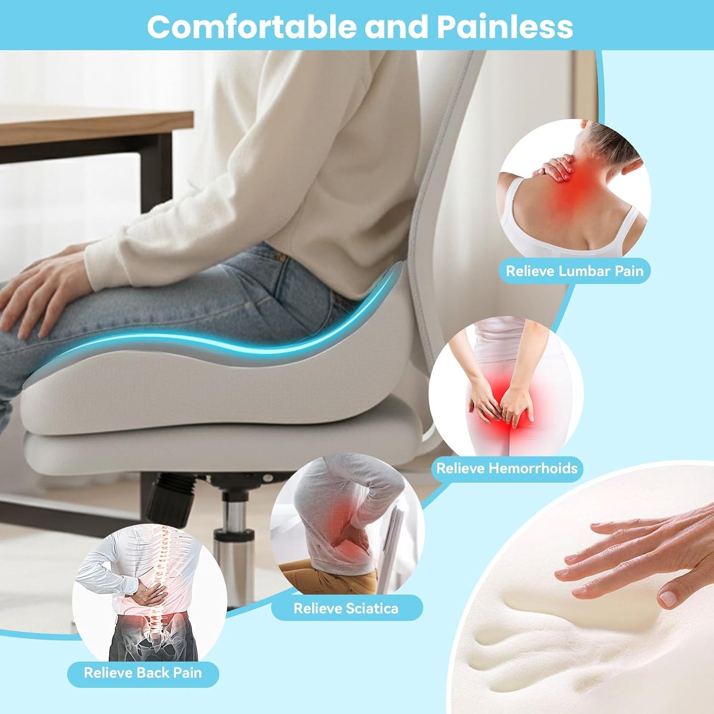 Seat Cushion,Office Chair Memory Cushion, Ergonomic Design, Relieve Sciatica and Long-Term Sitting Pain, Suitable for desks, car Seats, Games, wheelchairs