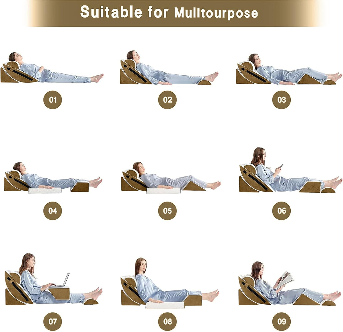 Yojoker 6pcs Orthopedic Bed Wedge Pillow Set for Sleeping, Post Surgery Foam for Body, Back and Leg Pain Relief Comfortable & Adjustable Support Pillows-Anti Snoring, Heartburn
