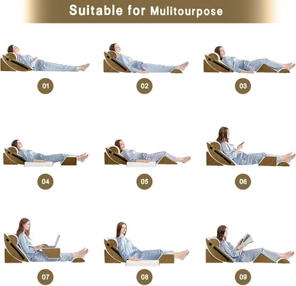 Yojoker 6pcs Orthopedic Bed Wedge Pillow Set for Sleeping, Post Surgery Foam for Body, Back and Leg Pain Relief Comfortable & Adjustable Support Pillows-Anti Snoring, Heartburn