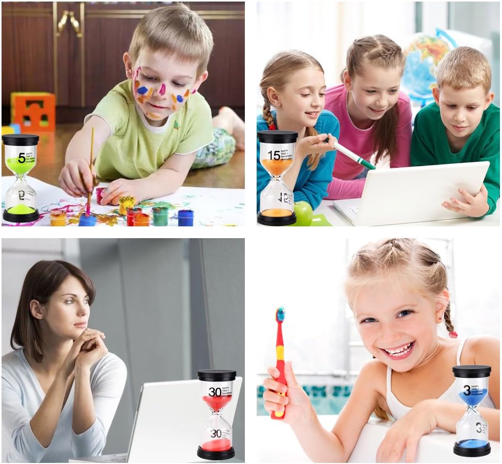EMDMAK Sand Timer Colorful Hourglass Sandglass Timer 1 min/3 mins/5 mins/10 mins/15 mins/30 mins Sand Clock Timer for Games Classroom Home Office(Pack of 6)