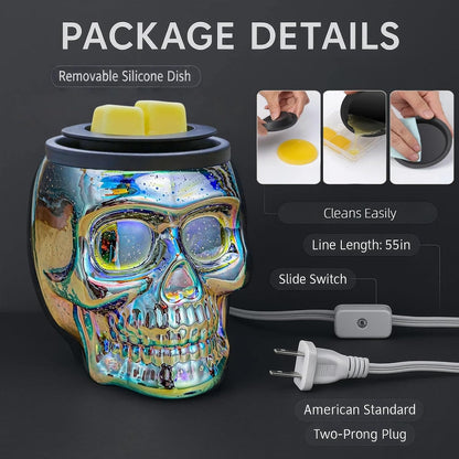 Wax Melt Warmer, Wax Warmer for Scented Wax with Light Bulb, Electric Skull Wax Burner, Halloween Fragrance Wax Melter for Home and Gifts (Rainbow Skull)