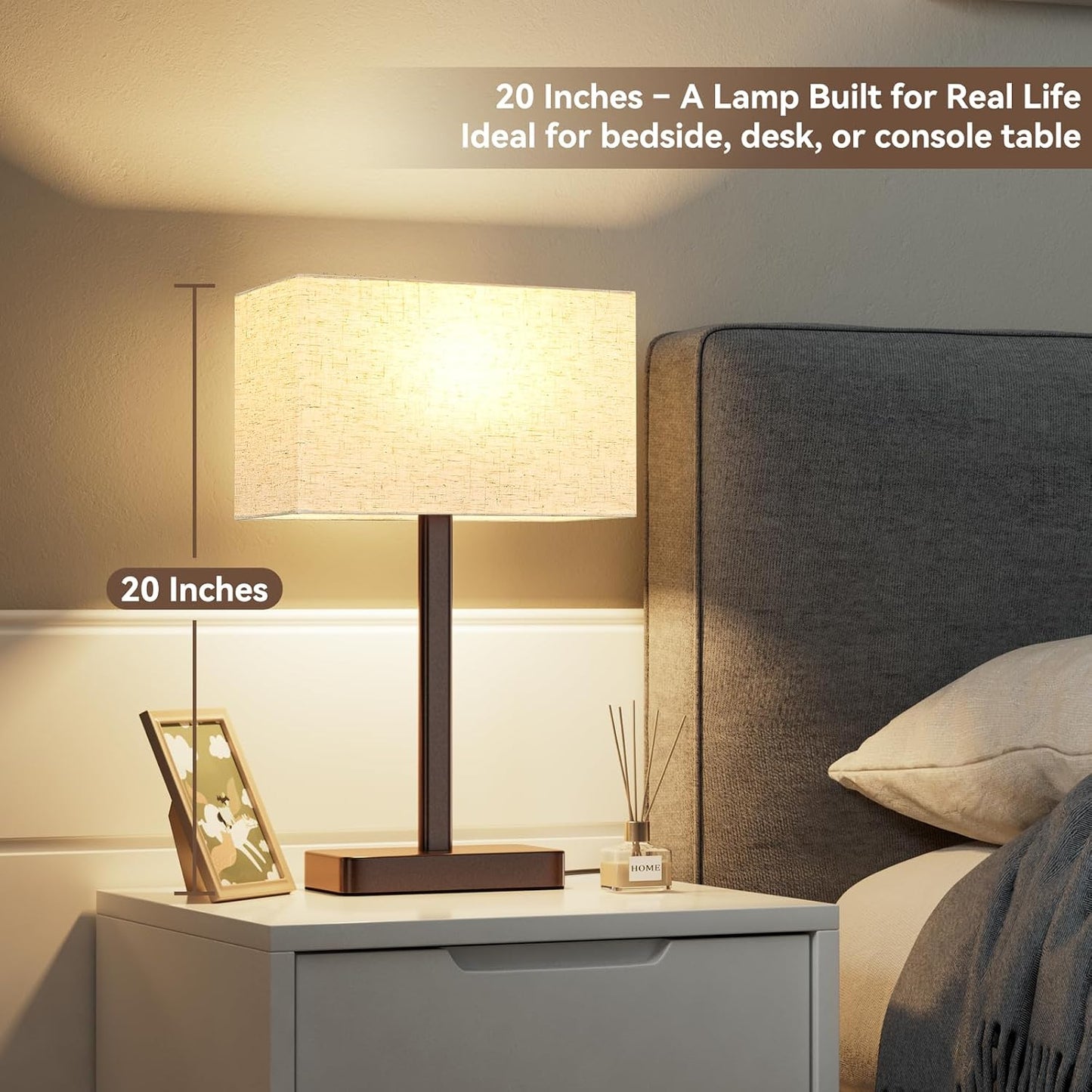 Hong-in Touch Lamps for Bedroom - 3-Way Dimmable Bedside Lamps Set of 2 with USB C+A, Grey Modern Table Lamp for Night Stands, Desk Lamp for Living Room Nightstand End Tables Bed Side