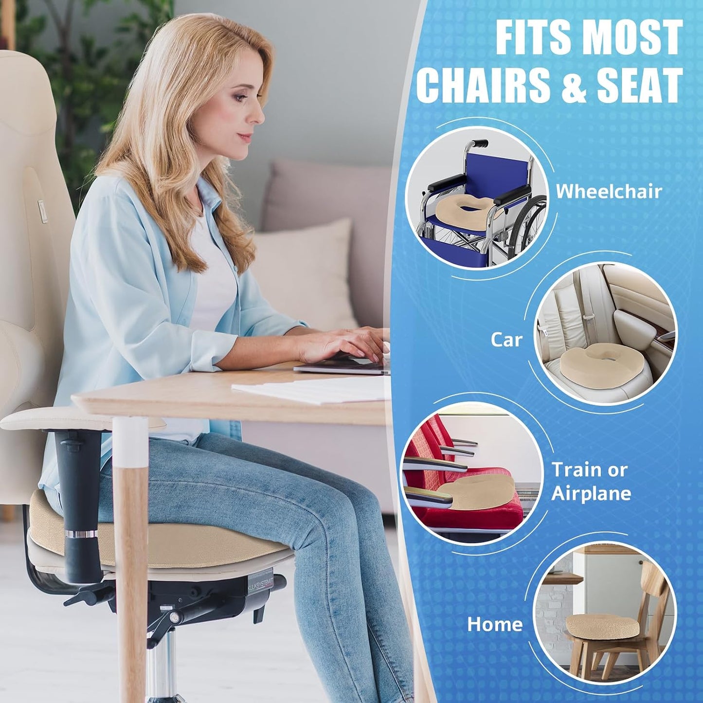 BlissTrends Donut Pillow Seat Cushion,Donut Chair Cushions for Postpartum Pregnancy & Hemorrhoids,Tailbone Pain Relief Cushion,Memory Foam Lifting Cushions for Office&Home Chairs (Black)