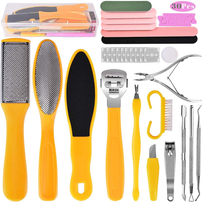 Professional Foot Care Kit, 30-Piece Pedicure Set with Foot File, Callus Shaver, Hard Skin Remover (Pink)