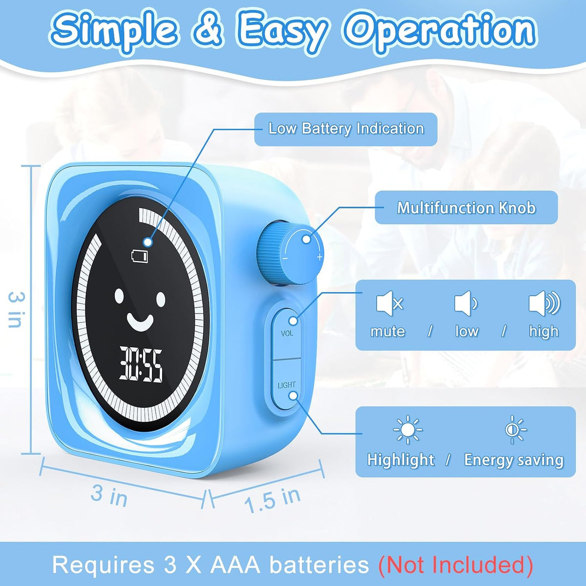 Visual Timer for Kids ADHD, 99-Mins Digital Countdown/Stopwatch Timer, Blue