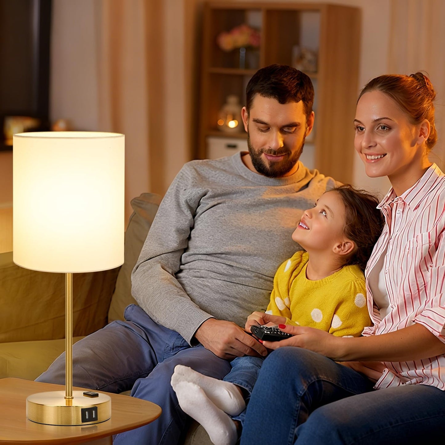 Set of 2 Touch Control Table Lamps with 2 USB & AC Outlet, 3-Way Dimmable Bedside Nightstand Lamps for Bedroom Living Room Nursery, 800 Lumens 5000K Daylight Bulbs Included
