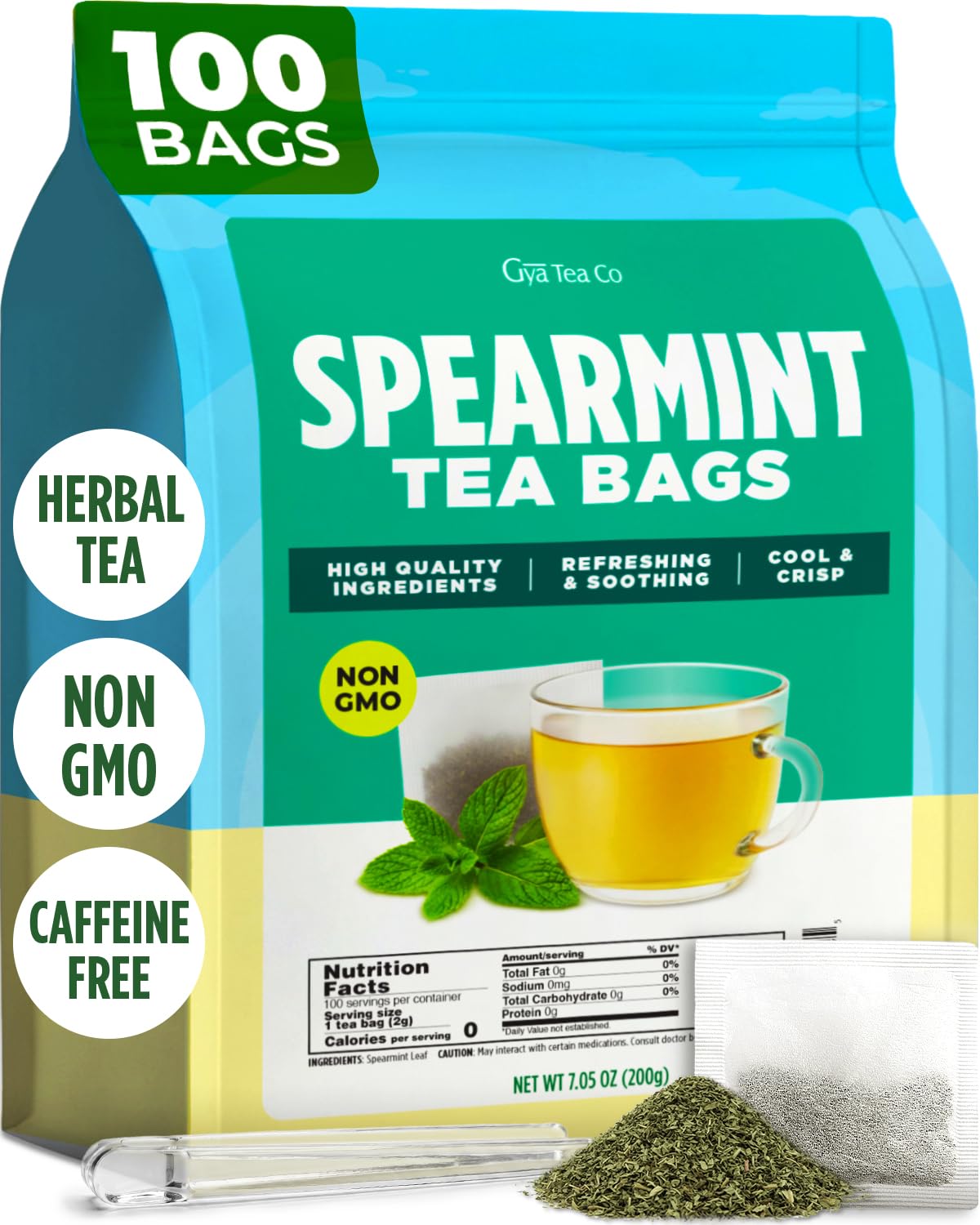 Spearmint Tea Bags 100 Count - 100% Natural Caffeine Free Herbal Tea