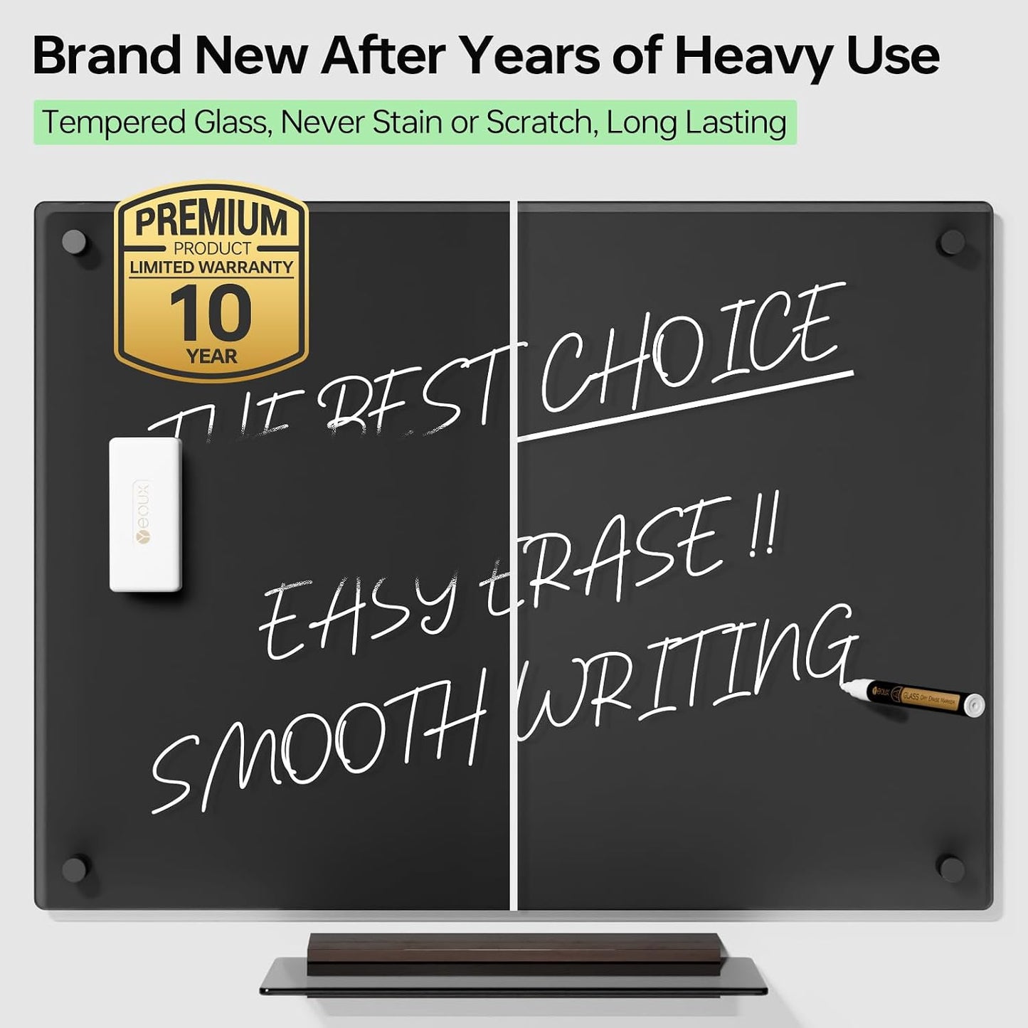 Black Glass Golden Monthly Dry Erase Calendar Whiteboard for Wall, 17" x 23", Frameless Large Planner White Board for Home Kitchen Office, 4 Wet Erase Markers Included, Yeoux