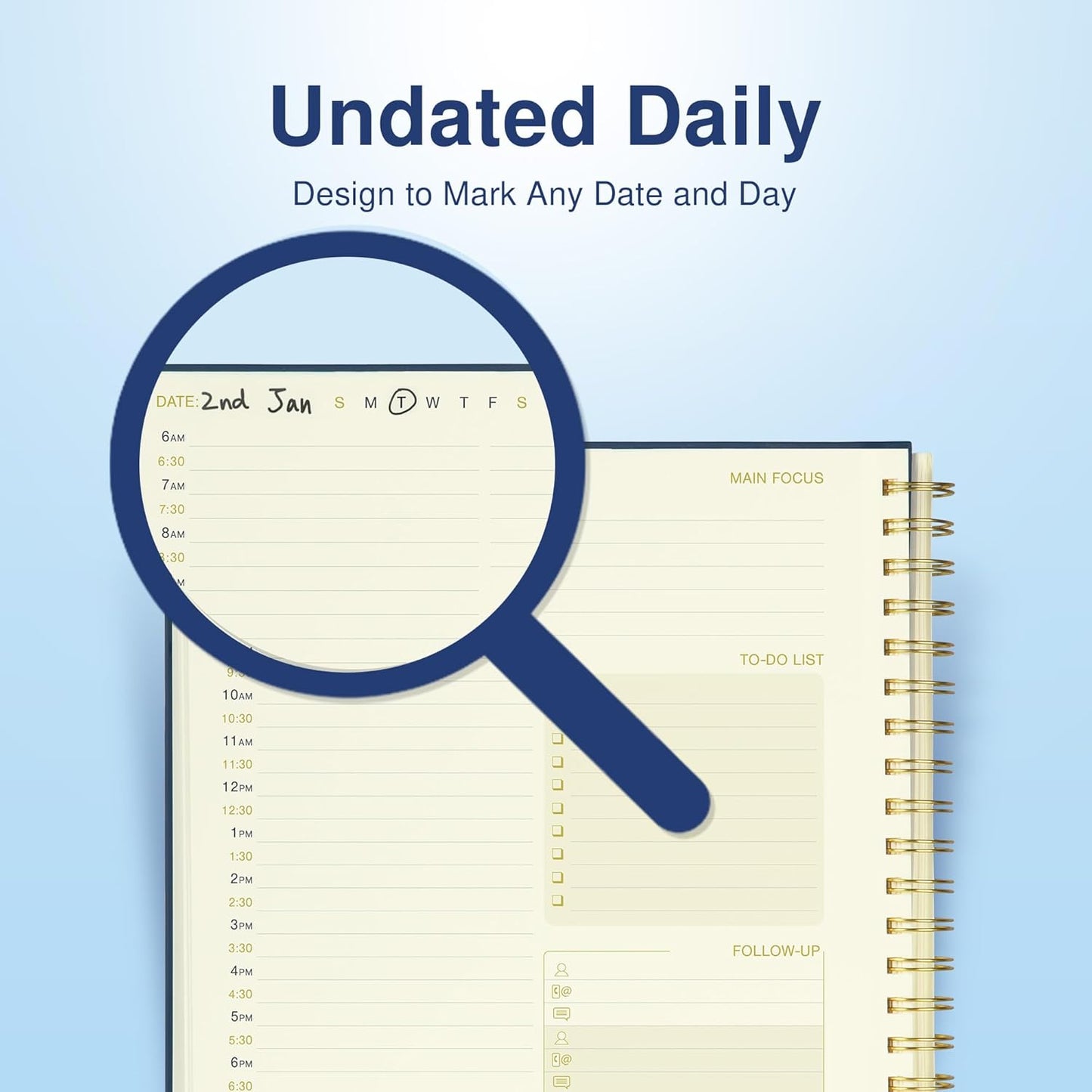AuroPlanner Undated Daily Planner To Do List Hourly Schedule 2028 2027 2026 Calendar & Holiday Habit Tracker 180 Pages Letter Size 8.5" x 11" Sheets Hardcover Spiral Bound Notebook (Red)