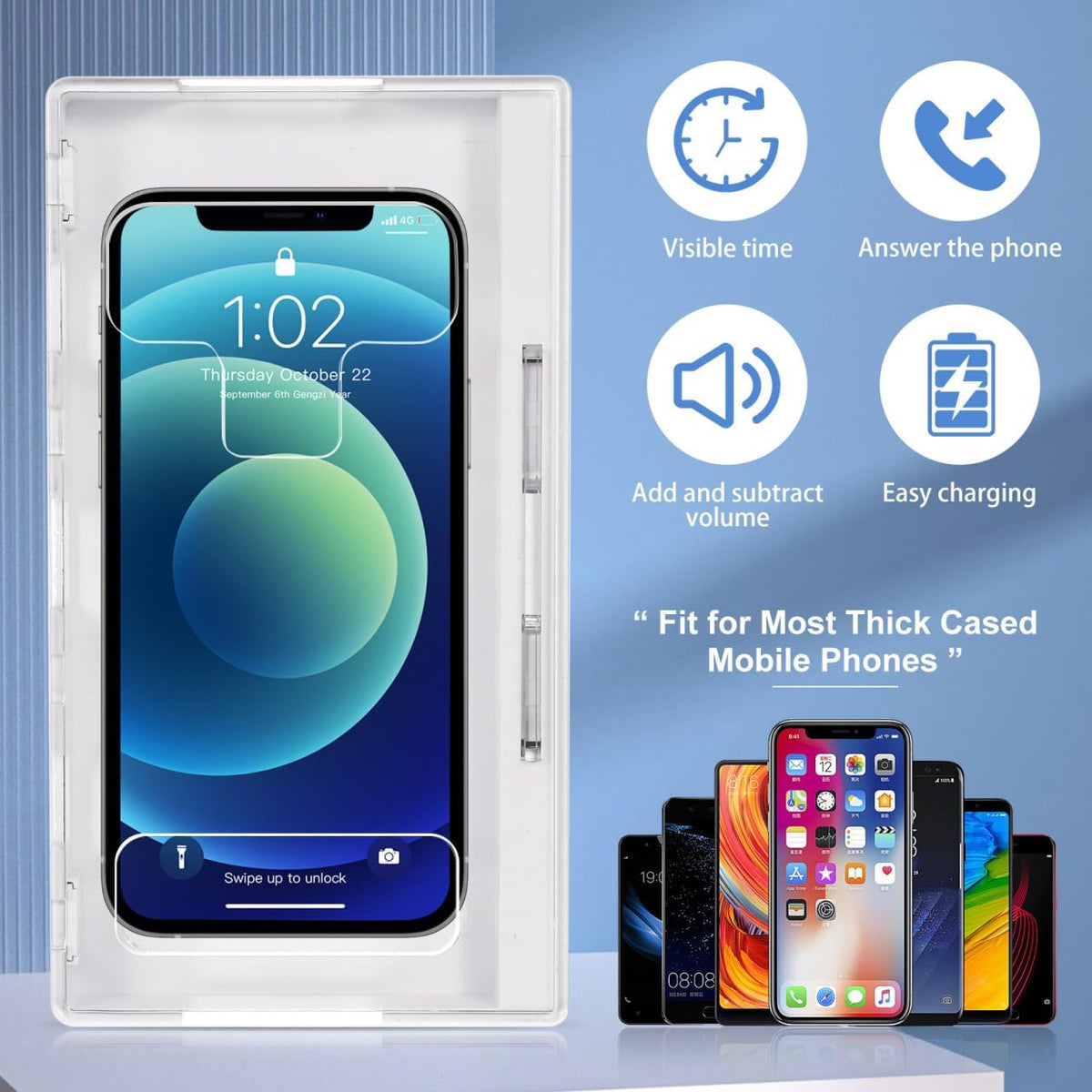 EXCEART Transparent Phone Lock Box with 2 Keys Multi-Purpose Smartphone Safe Lock Box for Students Office Use 7.48X3.93X0.98 Inches Pc Material