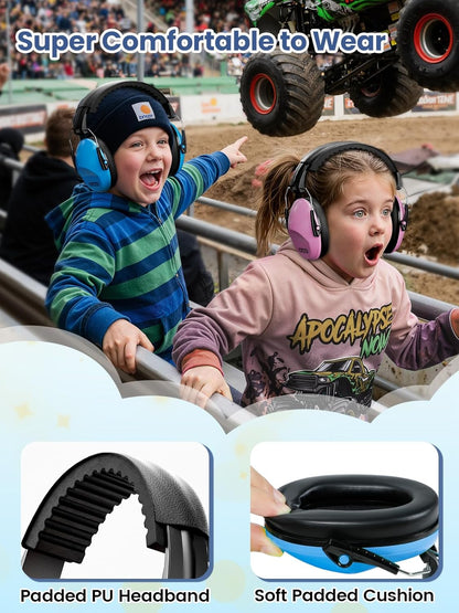 Dr.meter Ear Muffs for Noise Reduction: 27.4SNR Noise Cancelling Headphones for Kids Adults, EM100 Adjustable Hearing Protection Earmuffs for Monster Jam, Autism Sensory, Concerts, Fireworks- 3PACK