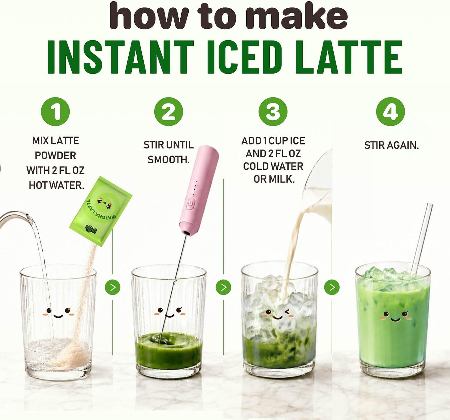 YULU FOODS Matcha Instant Latte Mix (12 Servings, 8.47 oz) | 3-in-1 Japanese Matcha Latte Powder with Creamer & Sugar | Non-Dairy | Hot or Iced Café-Style Latte in Seconds