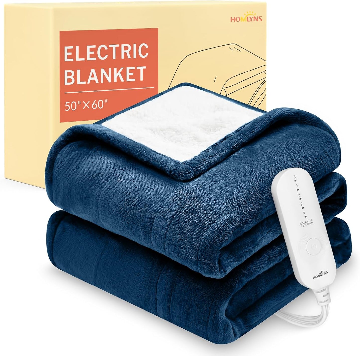 HOMLYNS LuxeHeat Heated Blanket Electric Blanket, Soft Flannel Sherpa Heated Throw, Heating Blanket with 5 Heat Settings, 3 hrs Timer Auto Shut Off (50x60 inches, Purple), Only for 120V Voltage Use