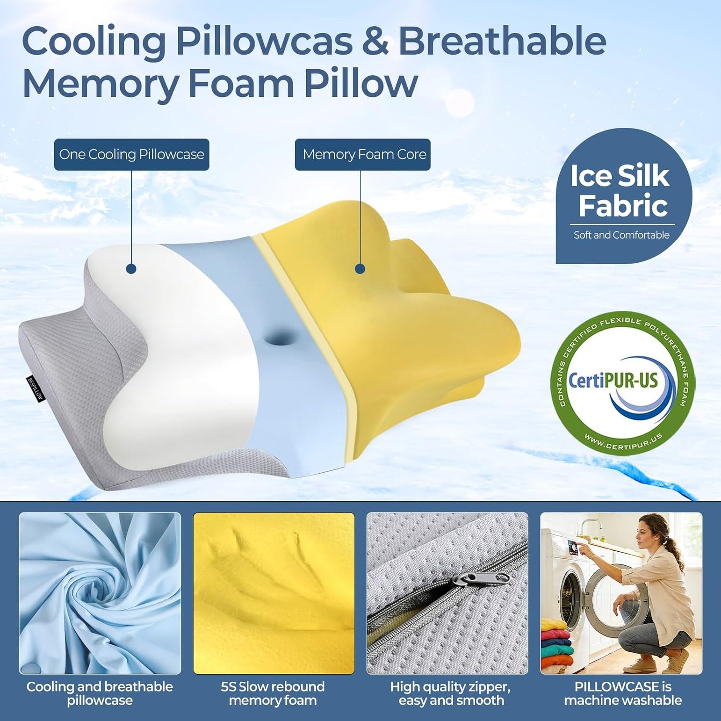Cervical Neck Pillow for Pain Relief - Ergonomic Side Sleeper Pillow for Neck Support, Cooling Memory Foam Pillows, Contour Pillow Orthopedic Bed Pillow for Back Stomach Sleepers (Dark Grey)