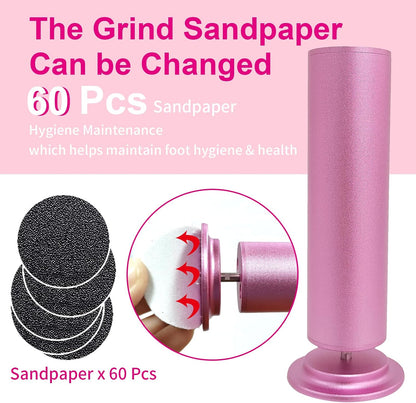 Electric Foot Callus Remover, Adjustable Foot Speed, Professional Foot Repair Tool, Equipped with 60 Pieces of Sandpaper, Suitable for Men and Women with Dead Skin calluses, Dry and Cracked, Pink