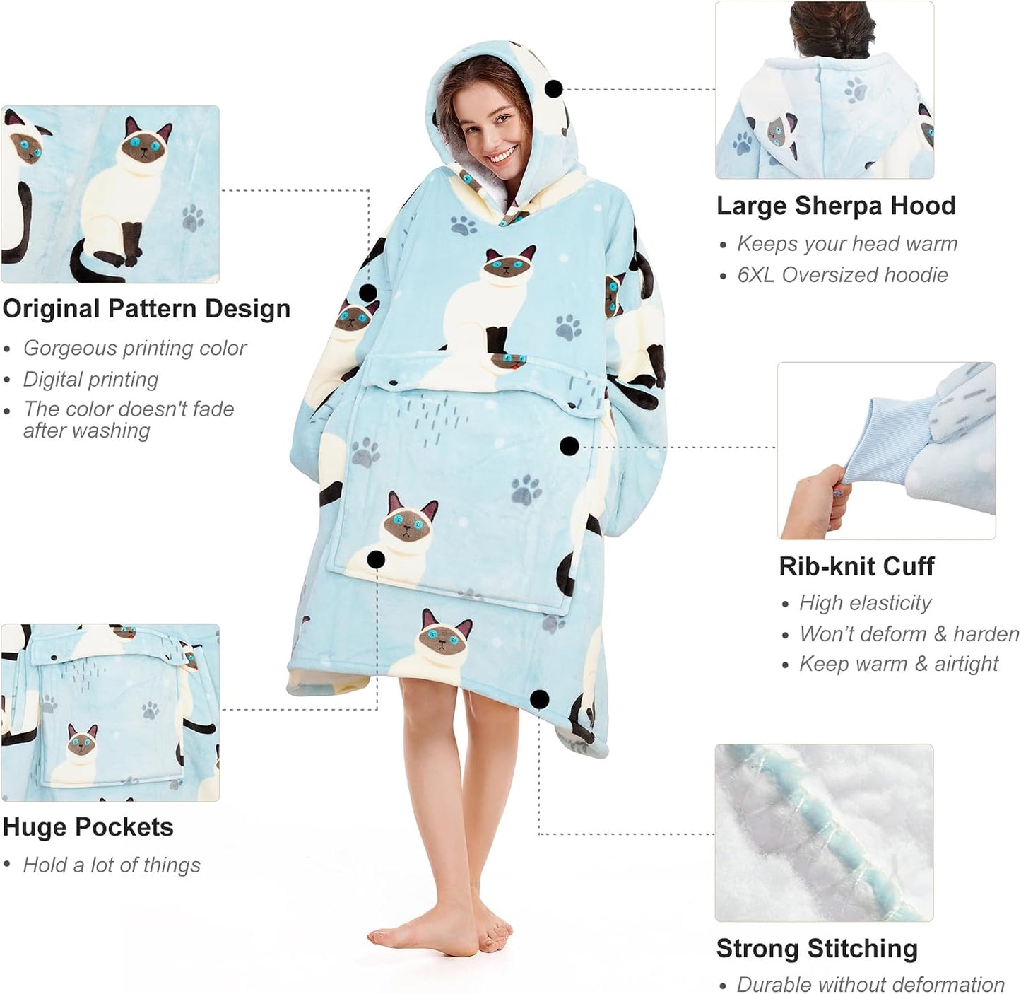 Narecte Cozy Oversized Blanket Hoodie Wearable Blanket Adults Soft Hooded Blanket Hoodie Birthday Gifts for Women Christmas - Colors B