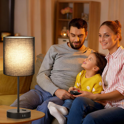 Set of 2 Touch Control Table Lamps with 2 USB & AC Outlet, 3-Way Dimmable Bedside Nightstand Lamps for Bedroom Living Room Nursery, 800 Lumens 5000K Daylight Bulbs Included