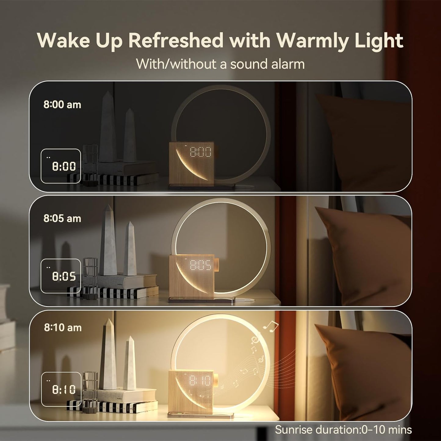 Vivilumens Sunrise Alarm Clock Sound Machine Nightlight, Gradual Wake Up Light, Digital Dimmable Clock, 10 White Noise Sleep Sounds, Snooze, Dual Clocks for Heavy Sleeper Adult, Decor Gifts for Women