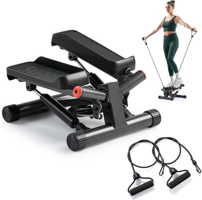 Sunny Health & Fitness Twist Steppers with Resistance Bands, Compact Mini Stair Step Machines for Low-Impact Home Cardio Workouts