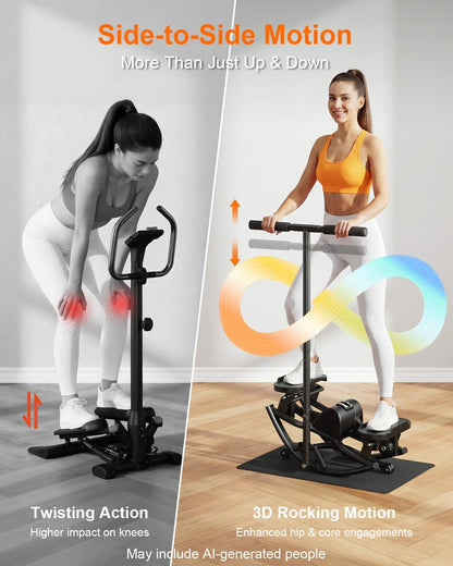 Rocking Steppers for Exercise at Home, Rocker Stepper Side to Side with Resistance Bands & Handlebar for Full Body Workout, Low-Impact Lateral Stepper Exercise Machine with Digital Monitor
