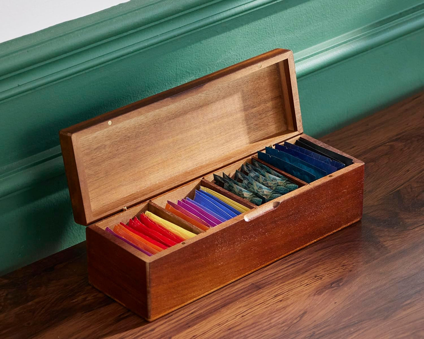 SEVENY Wooden Tea Bag Organizer Box with 4 Compartments
