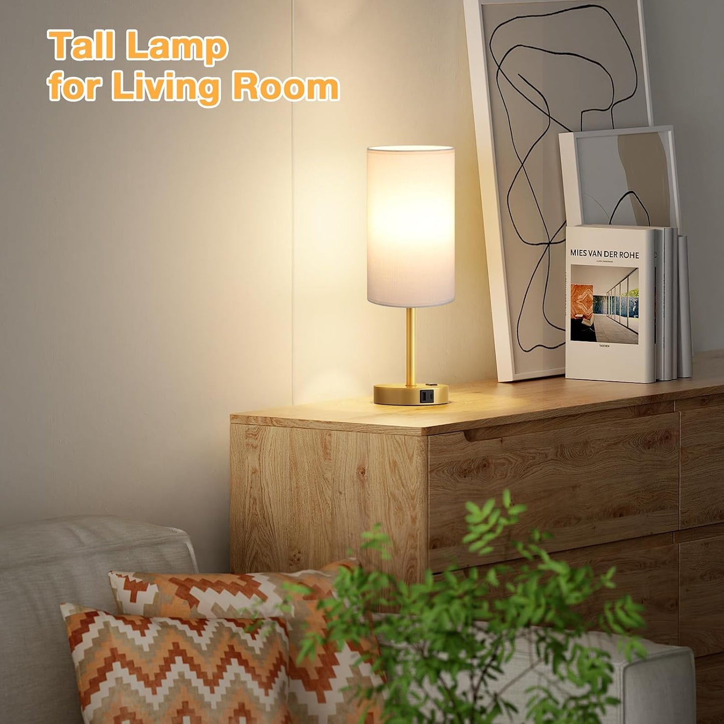 Dicoool Touch Bedside Table Lamp with USB - 3 Way Dimmable Wood Lamp for Bedroom Nightstand, Desk Lamp with Charging Station for Dorm, Living Room, Office, Kids Room, Small, 14in