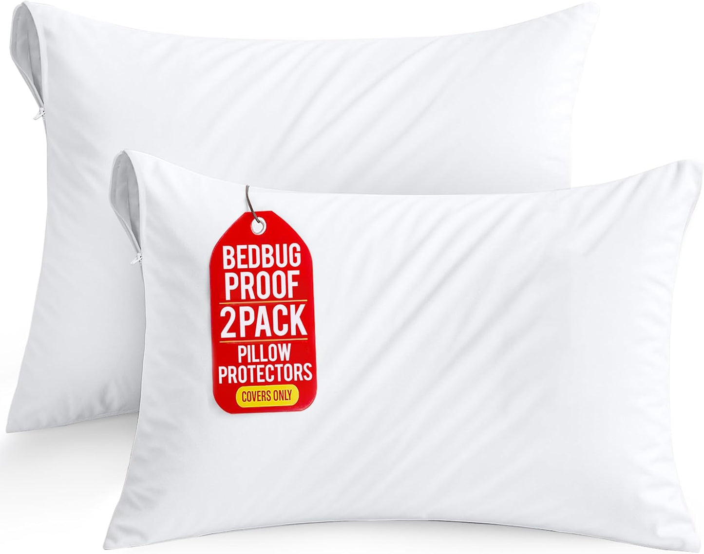 Set of 4 Pillow Protectors with Zipper Standard Size, Bed Bug and Dust Mite Proof Pillow Covers, Ultra Soft Pillow Encasements, Moisture Wicking and Waterproof Pillow Cases by Utopia Bedding (White)