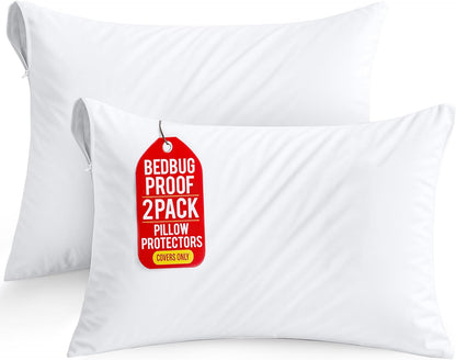 Set of 4 Pillow Protectors with Zipper Standard Size, Bed Bug and Dust Mite Proof Pillow Covers, Ultra Soft Pillow Encasements, Moisture Wicking and Waterproof Pillow Cases by Utopia Bedding (White)