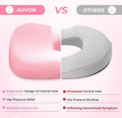 AUVON Innovative Donut Pillow Hemorrhoids Scientific Center Hole and Tailbone Cutout, Orthopedic Pain Relief Donut Seat Cushion for Coccyx, Sciatica, Postpartum Pregnancy, After Surgery Sitting Relief
