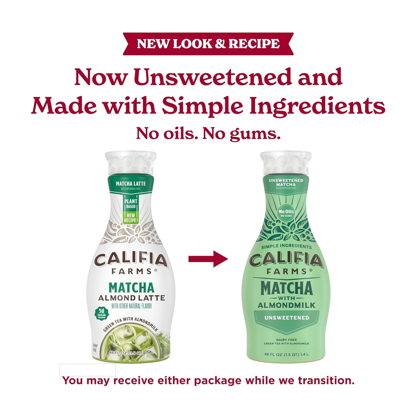 Califia Farms - Matcha Almond Latte, 48 oz, Dairy Free, Almond Milk, Plant Based, Vegan, Gluten Free, Non GMO, Green Tea
