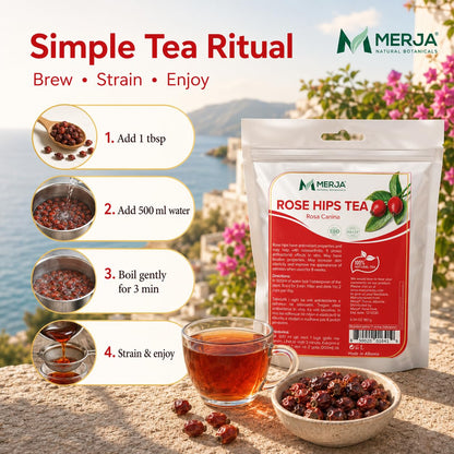 Merja Herbs Rose Hips Tea - Immune System Support & Antioxidants - Natural Caffeine Free - Loose Tea - 100% Natural & Premium Quality 180gr