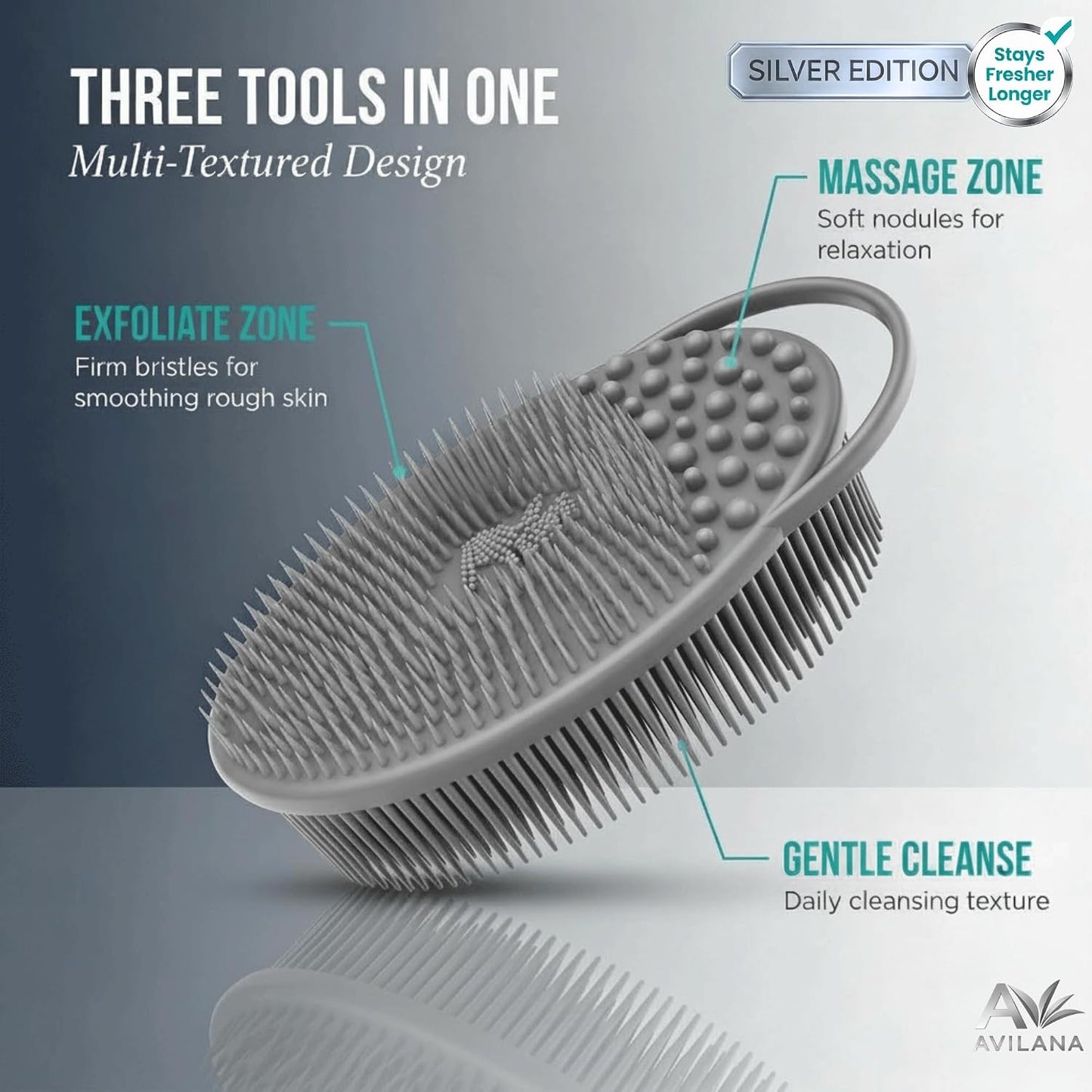 Avilana Premium Silicone Body Scrubber - Trusted Since 2017 - SGS Certified Food Grade Dual Sided Bath Brush, Quick-Dry Exfoliating Loofah Alternative, Massage Brush Sensitive Skin Women Men